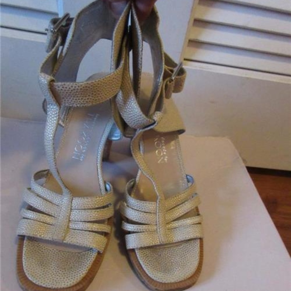 THAKOON SILVER LEATHER ANKLE STRAP SANDAL SZ 10
